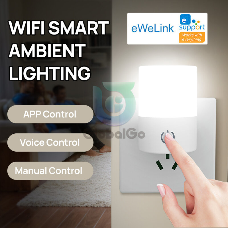 Wifi Smart 7 Cores Ambient Night Light EU Plug AC 110-220V eWeLink App Controle Remoto Controle de Voz Controle de Tempo Smart Home