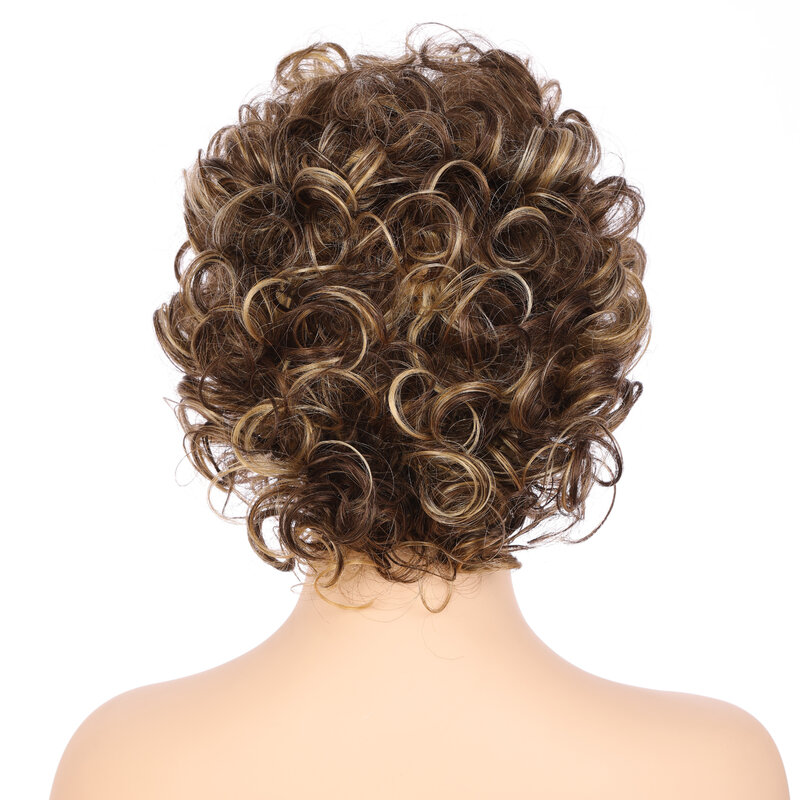 Fashion Short Synthetic Wigs.Costume  Wigs for Woman Fluffy Natural Curly Wavy Wig Short Brown hair Cut Wigs for Mixed Golden.