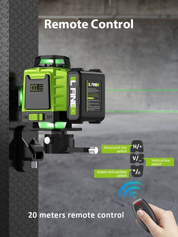 LFINE 3D/4D Laser Level 12/16 Lines Horizontal And Vertical With Remote Control 8 Lines 360°Self-leveling Laser Levels
