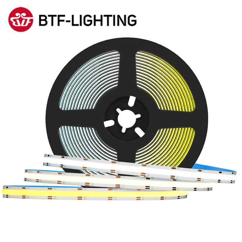 FCOB CCT LED Light Strip, alta densidade, FOB flexível, COB, 10mm, RA90, 2700K a 6000K, linear regulável, DC12V, DC24V, 640 LEDs