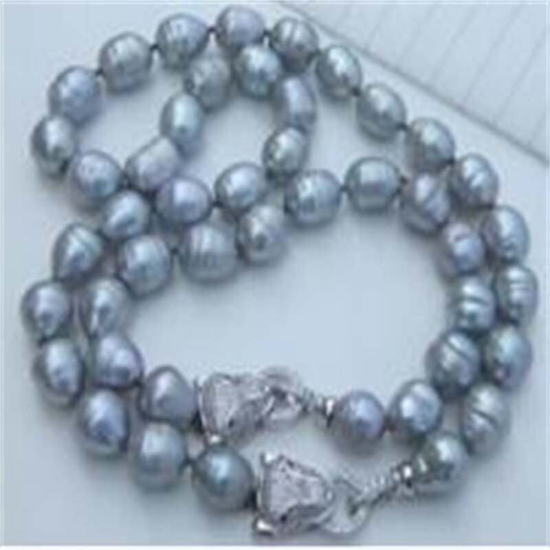 NWE 11-12mm natural south seas silver gray pearl necklace 18inch adn bracelet set