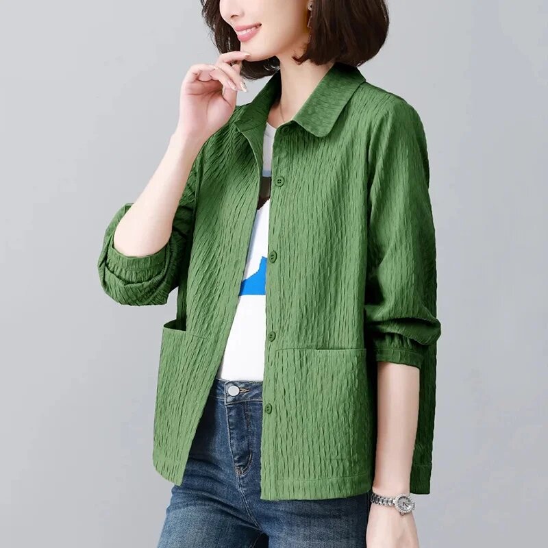 Korean Spring Autumn Single-Breasted Women Shirt New Loose Middle Aged Mother's Thin Long Sleeved All-Match Blouse Ladies Shirts