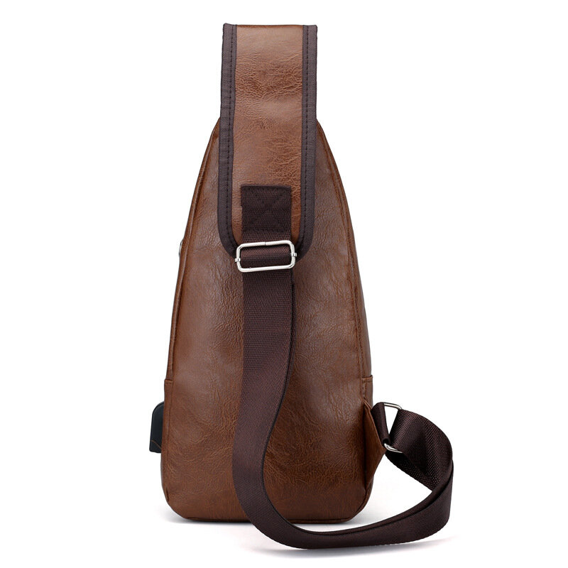 Men's USB Chest Bag Designer Men Messenger Crossbody Package PU Leather Shoulder Bags Package Travel Chest Bag Bolso Hombre