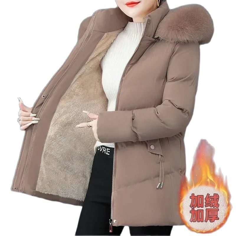 Topi ini dapat dilepas bawah berlapis katun jaket gadis sedang panjang mantel tahan dingin dan hangat pakaian musim dingin 2023 jaket baru