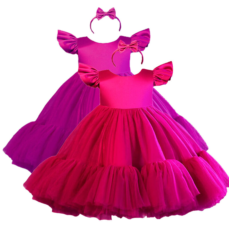 Girls' Custom-made Knee-Length Satin Junior Bridesmaid Ball Gown for Wedding Ceremony Birthday Party Princess Dress for 1-14Y