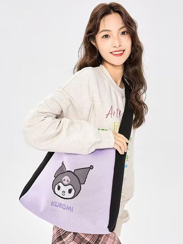 Sanrio Genuine Shoulder Bag, Kuromi Malha Bag, Pacha Dog, Cama Cat, Grande Capacidade, Kt Cat Handbag, Presente