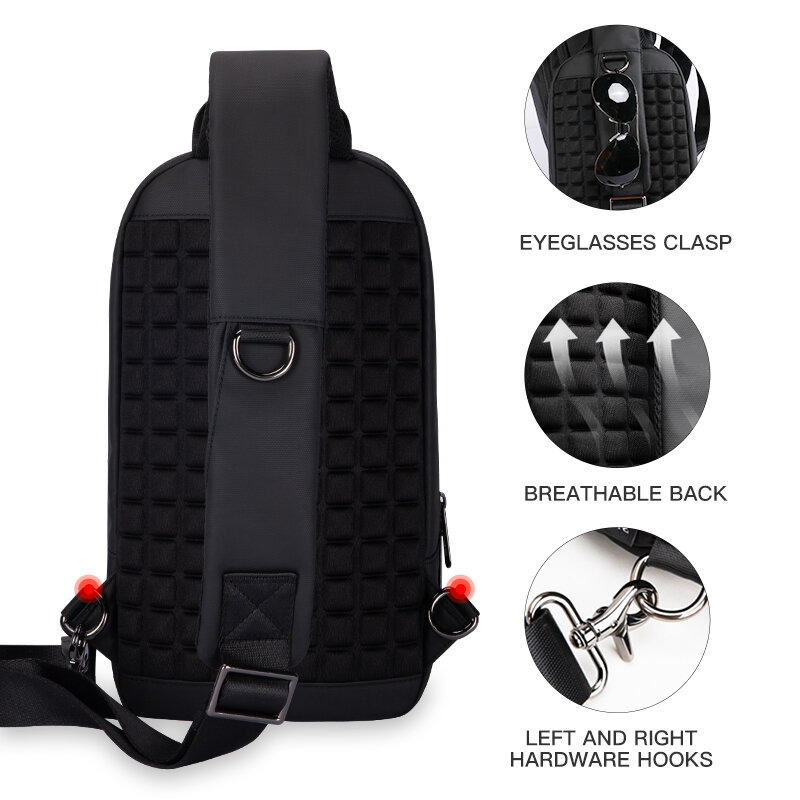 メンズチェストバッグ,防水多機能メンズバッグ,9.7インチipad用USBトラベルバッグ,スポーツショルダーバッグ
