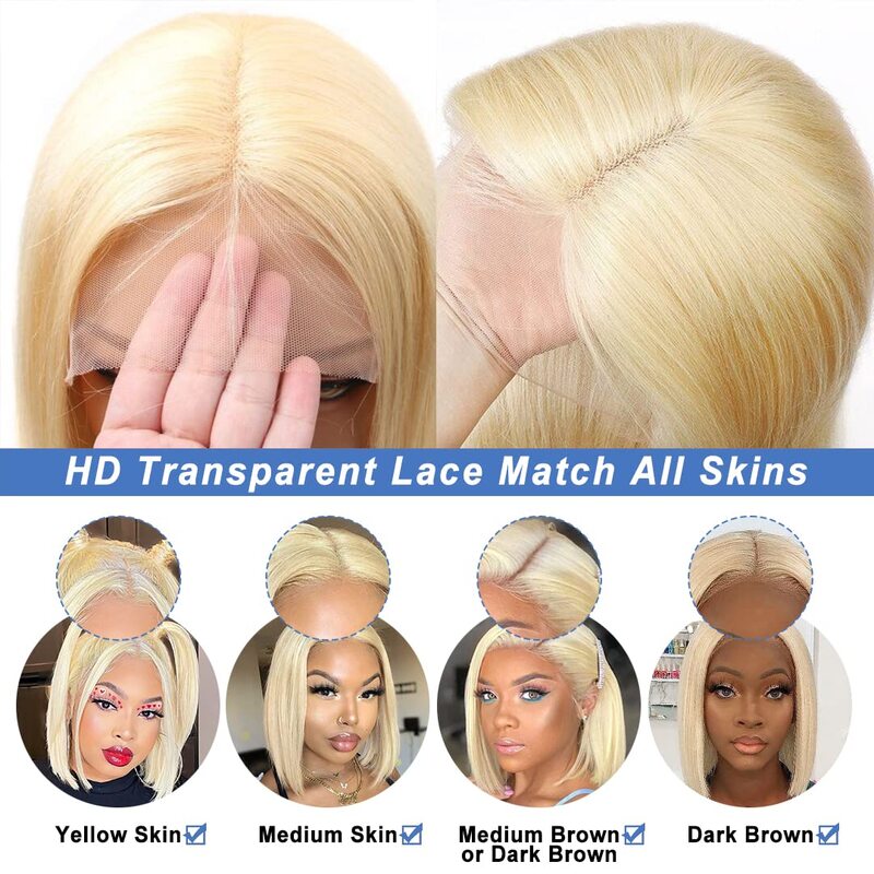 Blonde Bob Wig Human Hair 613 Bob Lace Front Wig Human Hair 13X4 Blonde lace Front Bob Wig Human Hair Pre Plucked 180% 12A