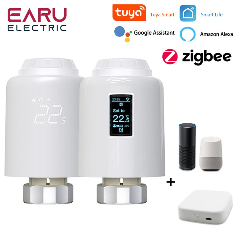 ZigBee Tuya Radiator termostat TRV, aktuator termostatik yang dapat diprogram, kontroler suhu jarak jauh Alexa Google