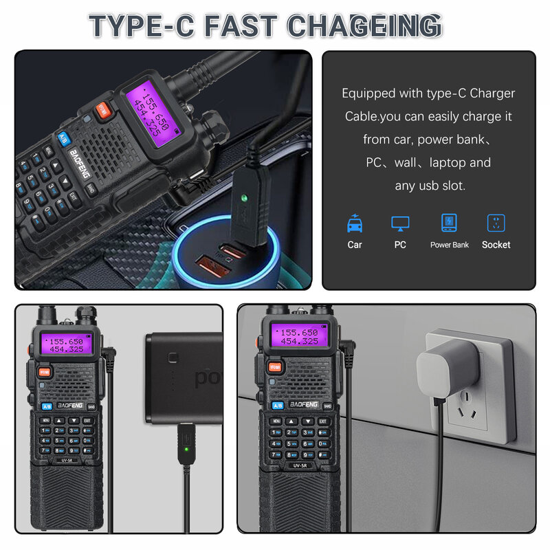 Baofeng-walkie-talkie Uv 5r,usb充電器,双方向無線トランシーバー,uv k5,3800mah,uhf,デュアルバンド