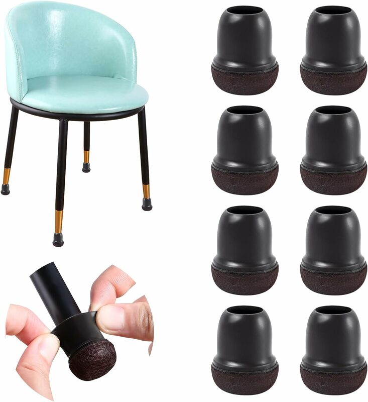 두꺼운 랩 펠트 패드가 있는 의자 다리 바닥 보호대, 실리콘 가구 다리 커버, 블랙 테이블 발 컵, 캡 보호, 8 개
