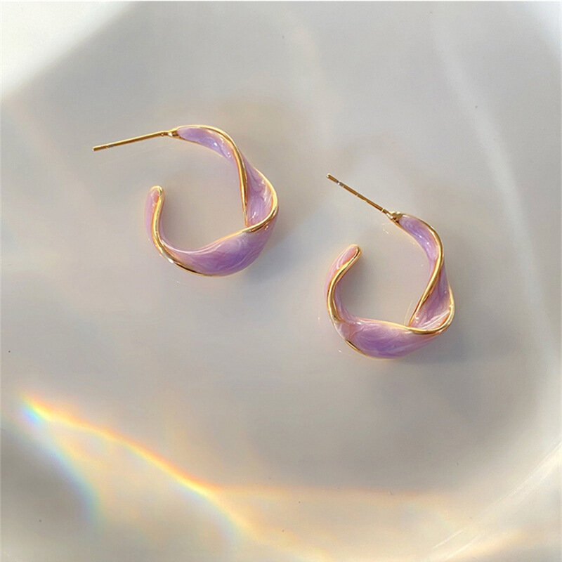 Twisted Art Line Purple Stud Earrings para mulheres, metal, dourado, nova moda, atacado, joalheria, lavanda, 2022