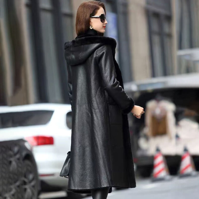 Jaket kulit wanita, mantel kulit wanita mode longgar bulu palsu satu potong, mantel Parker hangat, jaket dua sisi musim dingin baru 2023