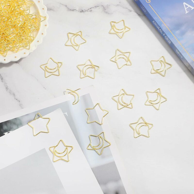 Clips decorativos de Metal con forma de Luna y Estrella, bonitos y creativos, para papel, 30 piezas