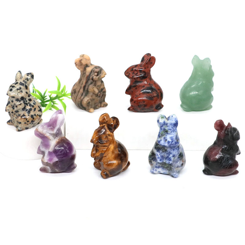 Patung kelinci batu permata alami kristal 1.5 ", ukiran tangan kelinci penyembuhan energi batu hewan kerajinan hadiah Dekorasi Rumah