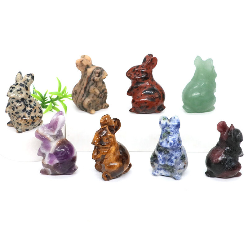 1.5" Rabbit Statue Natural Gemstone Crystal Hand Carving Bunny Healing Energy Stone Animal Figurine Crafts Home Decoration Gift