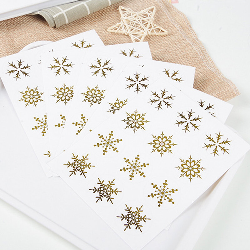 Transparente Golden Snowflake Padrão Seal Etiqueta Adesivos, DIY Gift, Decoração de Feliz Natal, 3,5 centímetros, 120Pcs por lote