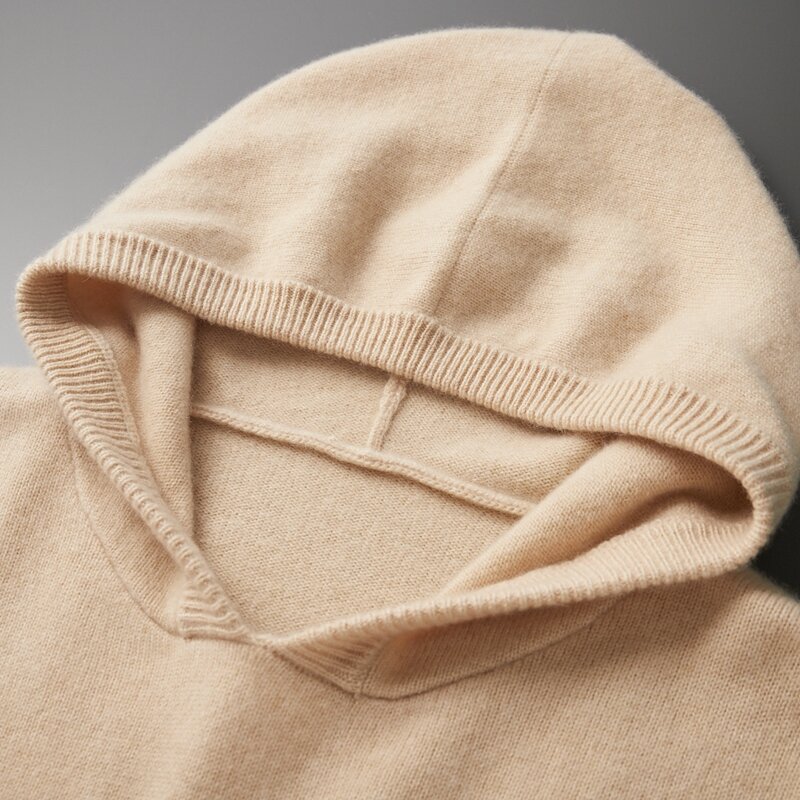 100% GOAT CASHMERE Knitted Pullover Winter Thickened Men Sweaters with HAT Soft Warmer Full Sleeve Jumpers Male Clothes