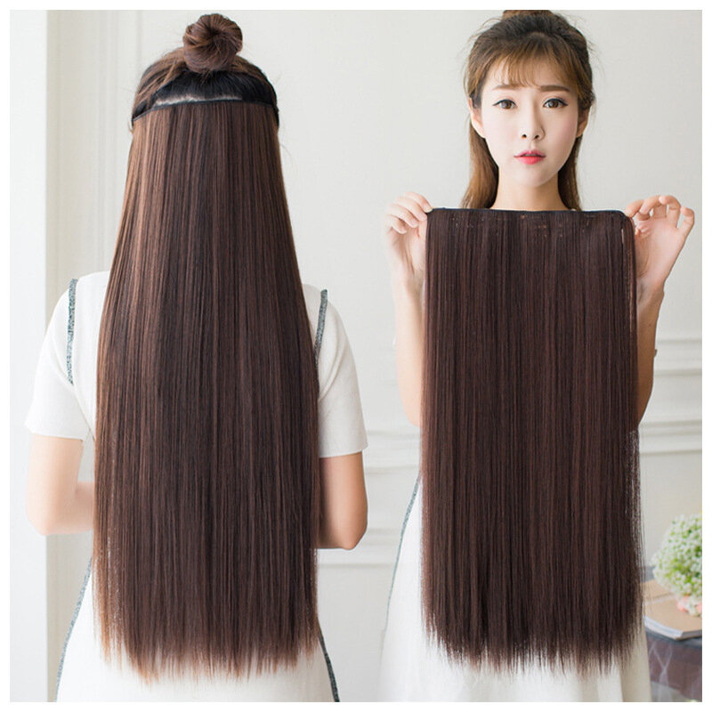 Sintetico 5 Clip nelle estensioni dei capelli lungo rettilineo acconciatura parrucchino nero marrone biondo 50 60 70CM capelli finti naturali per le donne