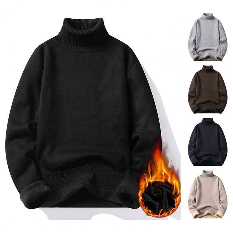 Mink Fleece for Men Plus Fleece Thick Knit Turtleneck Line for Autumn and Winter Warm Loose Base Shirt Harajuku Sweater