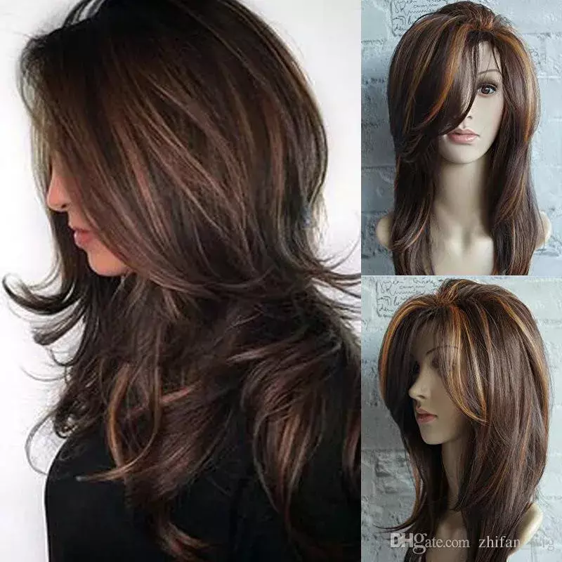 Z & F blond Mix brązowy kolor kręcone natura wyglądają puszyste Bule peruki średniej długości peruki Z prostymi włosami dla kobiet