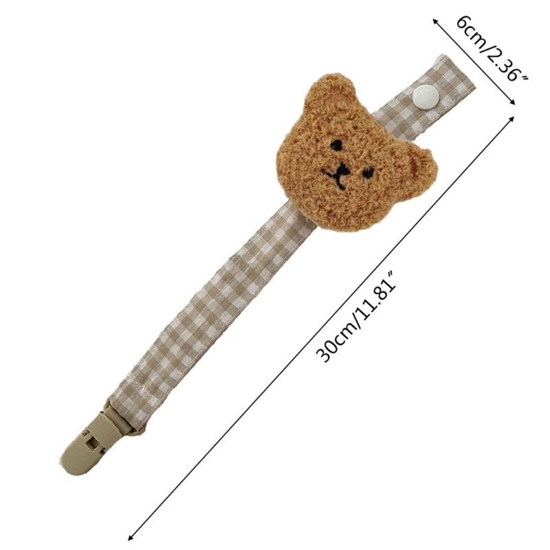 Klip Rantai Dot Katun Kotak-kotak Beruang Lucu Klip Tempat Penenang Gigi Menyusui Bayi Tempat Puting Boneka DIY