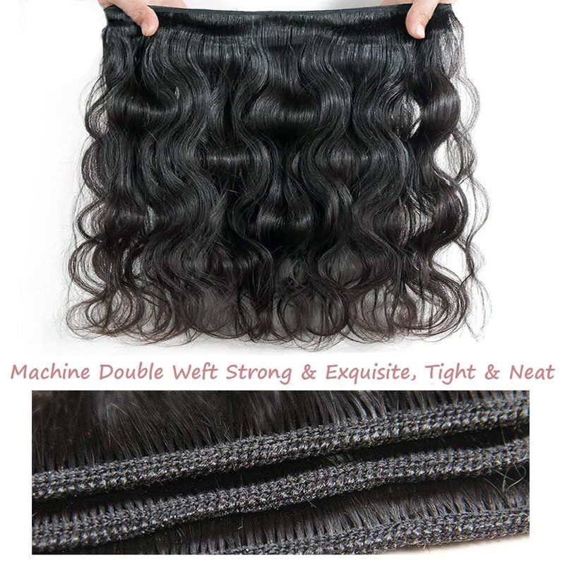 Body Wave Bundle with Frontal Brazilian 3 Bundles with 13x4 Transparent Frontal Closure Human Hair Brazilian Virgin Hair Natural