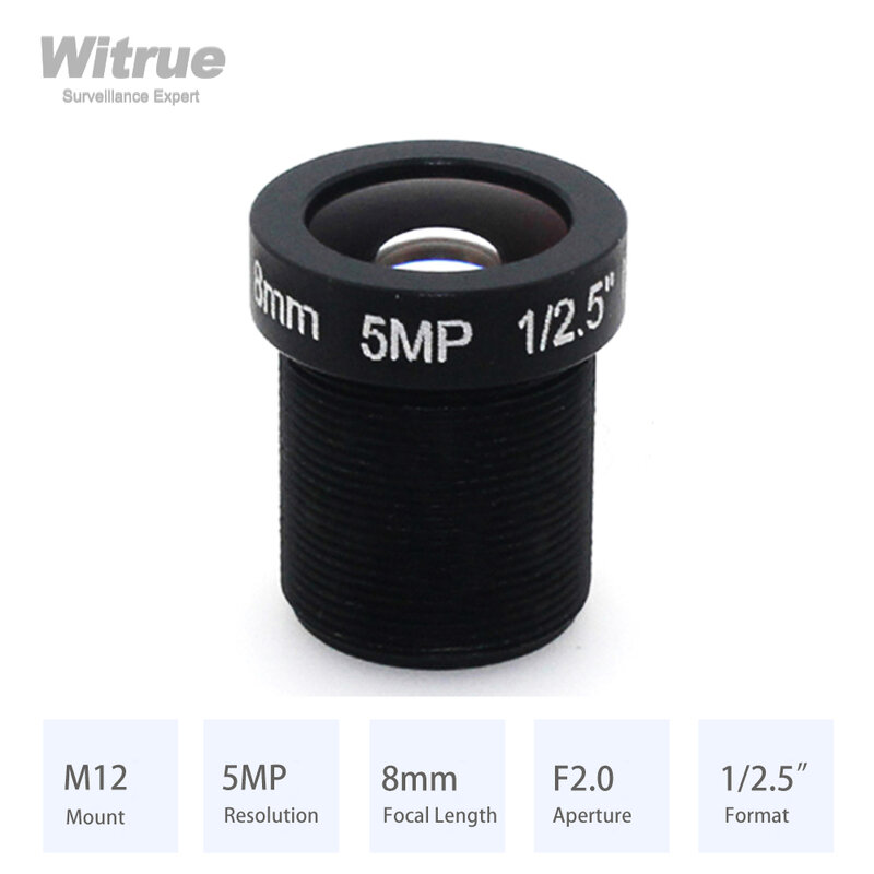 Witrue HD 5MP M12 마운트 렌즈, 감시 보안 CCTV 카메라용 조리개 F2.0 포맷, 1/2 인치, 8mm, 12mm, 16mm