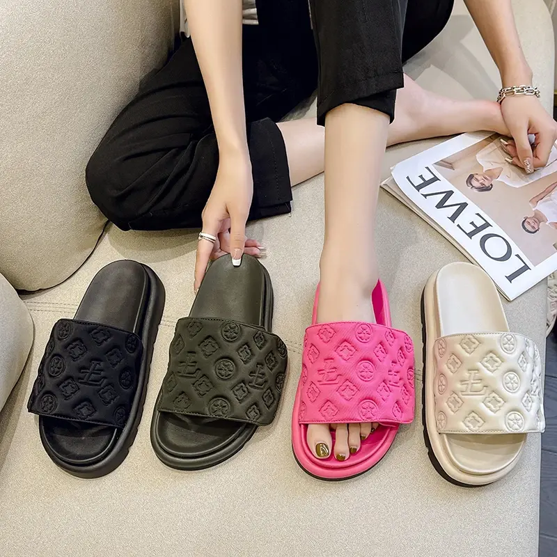 Magic Tape flache Hausschuhe Frauen Sommer Luxus Schuhe Marke Plattform Sandalen Damen Höhe erhöhen Wohnungen Rutschen Frauen Hausschuhe