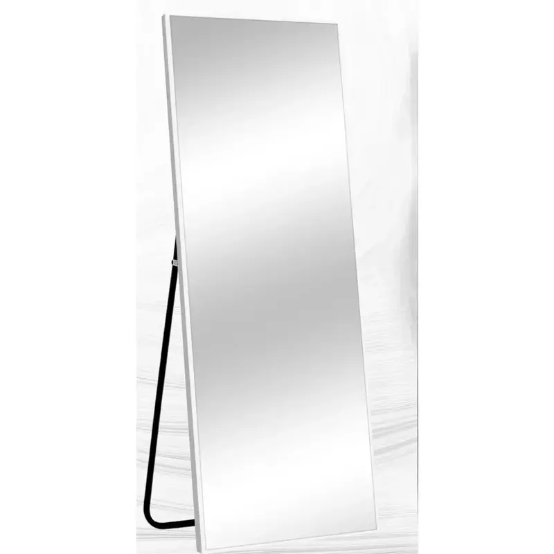 Duży prostokąt na podłogę do sypialni lustro montowany na ścianie, cienka oprawka ze stopu aluminium, biały, 65 "x 22"