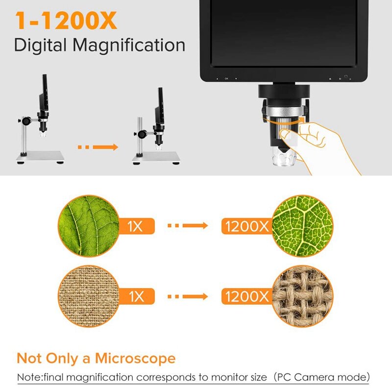 Microscópio Handheld do LCD Digital, ampliação, câmera de vídeo 1080P, moeda, 7 ", 1X-1000X