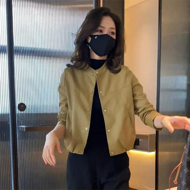 Mantel Kulit Wanita Baru 2023 Musim Semi Musim Gugur Pu Jaket Kulit Imitasi Pengendara Motor Ramping Jaket Pi Pakaian Luar Wanita Atasan Streetwear