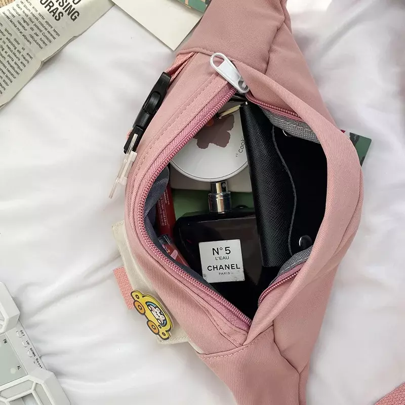 Tas Pinggang untuk Wanita 2022 Ransel Fanny Warna Solid Santai Kanvas Baru untuk Anak Perempuan Tas Dada Selempang Lucu Paket Pinggang untuk Anak Perempuan