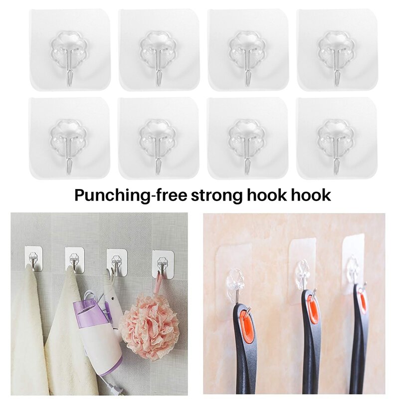 20Pcs Self-Adhesive Hook Heavy-Duty Wall Hook เหมาะสำหรับห้องครัวห้องน้ำ Punch-ฟรี strong Hook