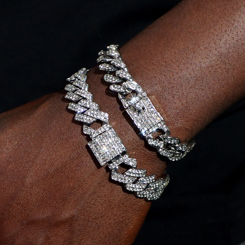 Men Women Hip Hop Cuban Chain Bracelet Iced Out Rhinestones Paved Cuban Link Chain Bracelet For Men Party Jewelry Dropshipping