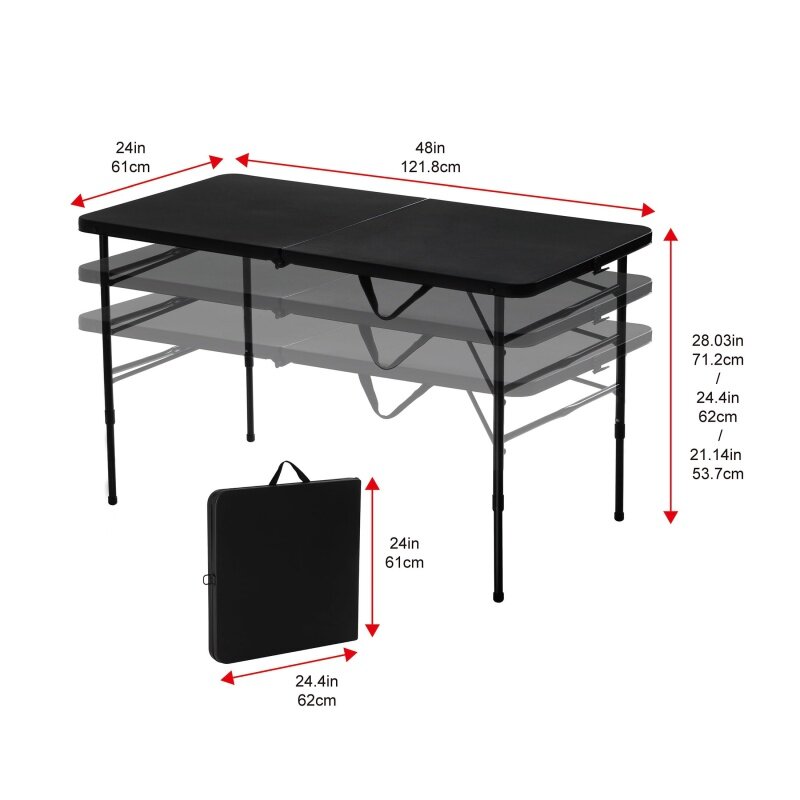 4-футовый складной регулируемый складной стол, насыщенный черный