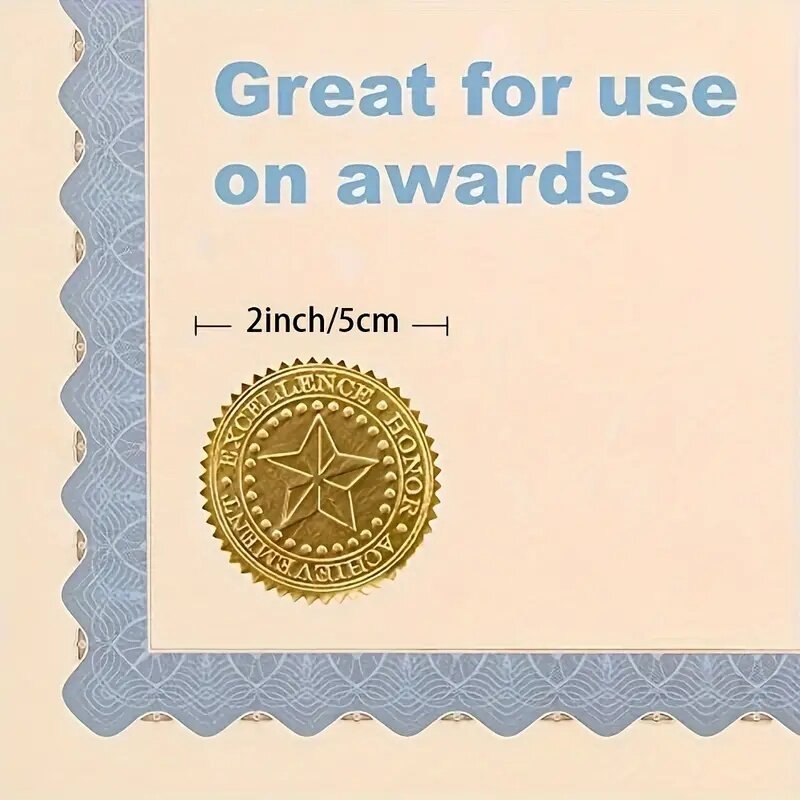 2inch 120pcs High-Quality Gold Foil Star Embossed Certificate Seals - Elegant Award & Achievement Stickers for School and Work