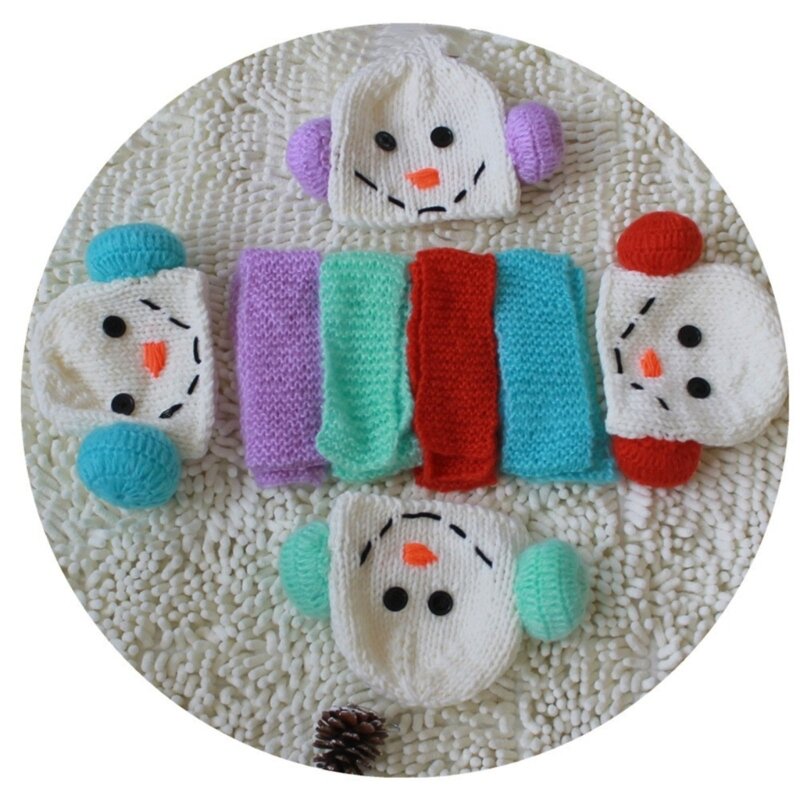 Set cappelli e sciarpe lavorati a maglia per neonati Set accessori per fotografia del pupazzo neve neonato 2 pezzi