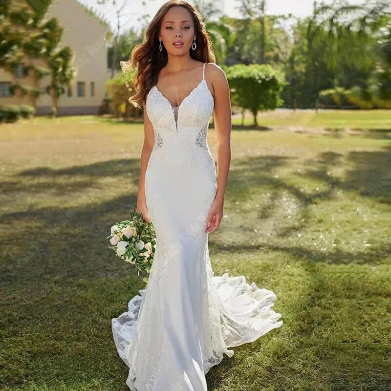 Vestidos de casamento finos para mulheres, vestidos de noiva princesa sem mangas, lindo vestido sereia praia, vestidos sexy, 2024