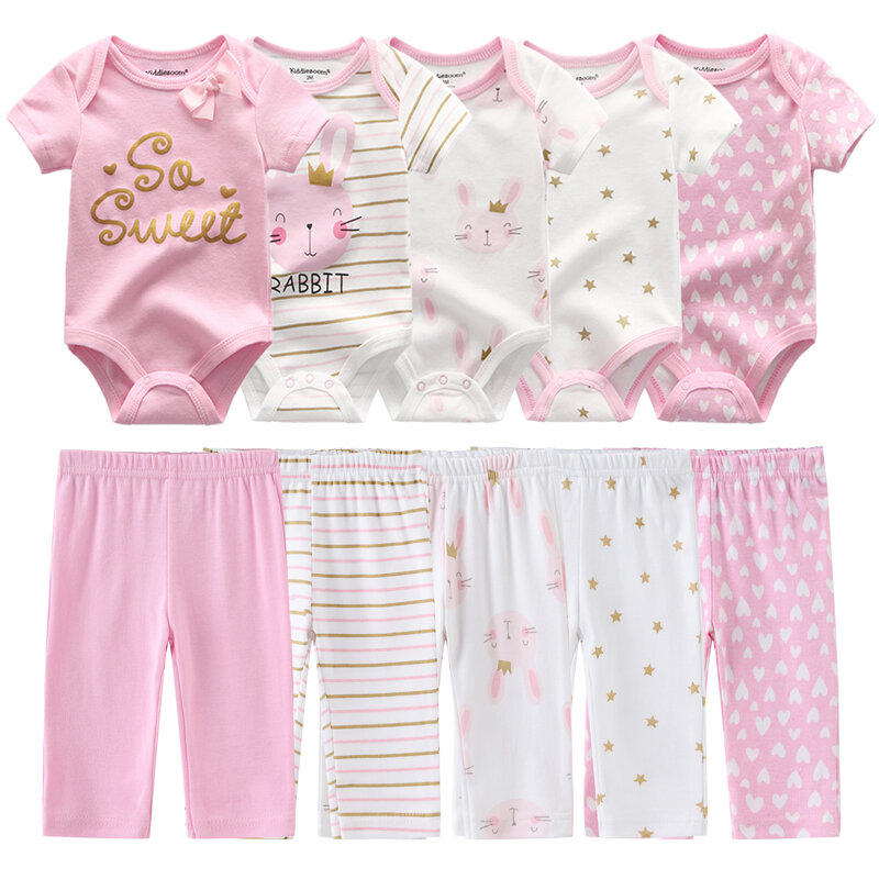 6/9/10 pezzi Cartoon body + pantaloni Unisex cotone neonata vestiti manica corta neonato vestiti Bebes