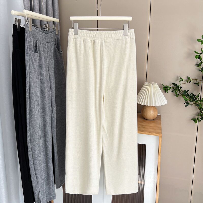 Stylish High Waisted Wide Leg Trousers Women Plus Size Autumn Winter 2023 Casual Stretch Cotton Straight Pants