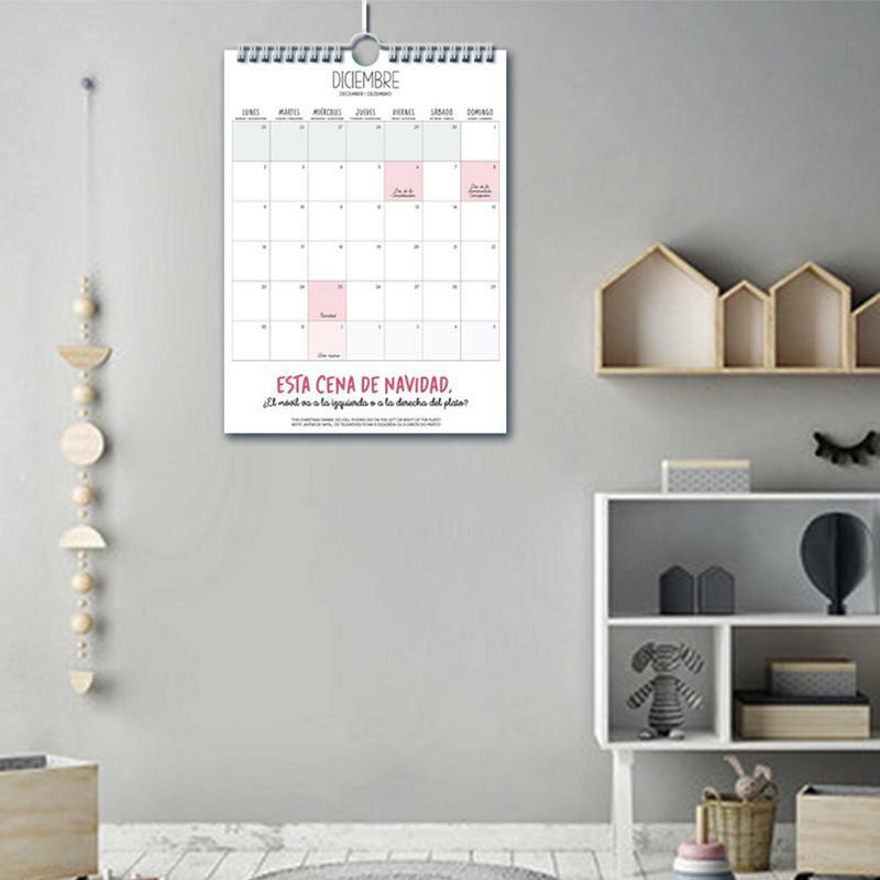 Calendario de pared de dibujos animados, planificador mensual de 12 meses, 2024, minimalista, vívido, horario familiar, 2024