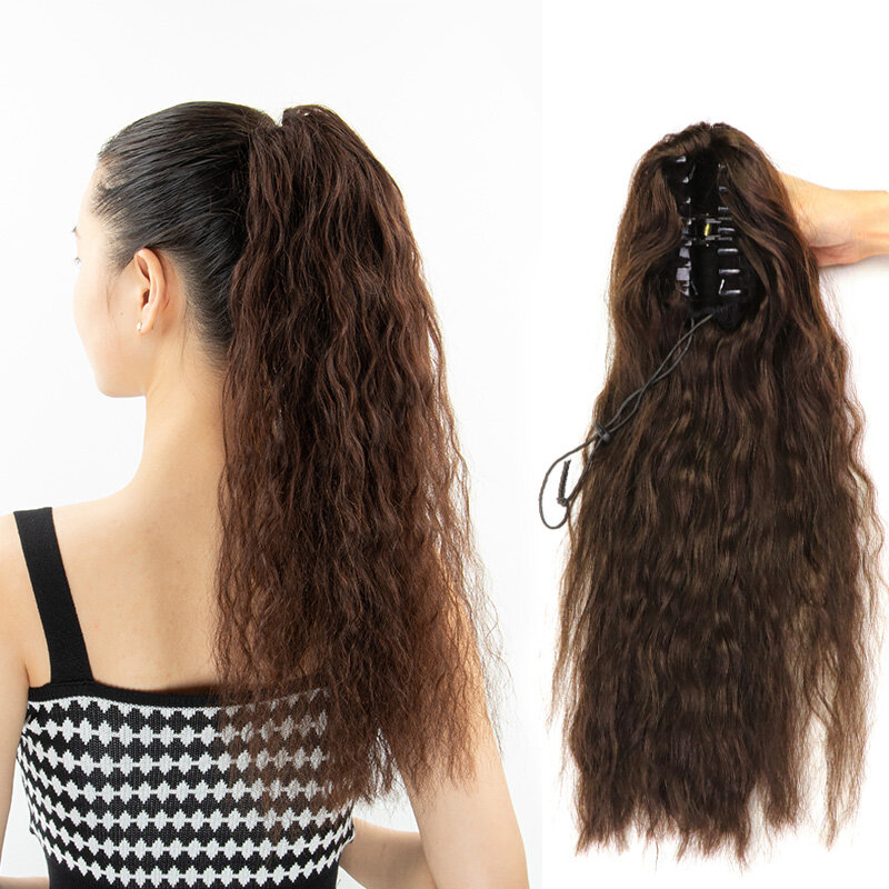 Ponytail rambut manusia gelombang air cakar pada tali pengikat rambut palsu 100G coklat hitam pirang 01 1B 02 P27-613 16 20 24 inci