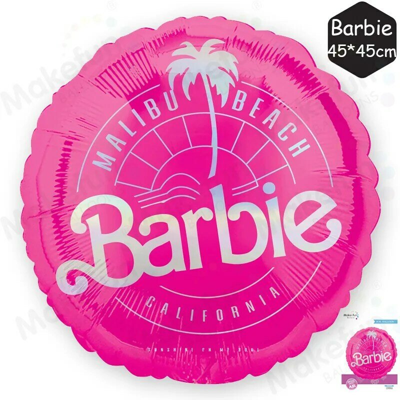 Globos de película de aluminio empaquetados individualmente, Serie Temática rosa Barbie, gran colección, decoración de fondo de fiesta, 5 piezas por juego
