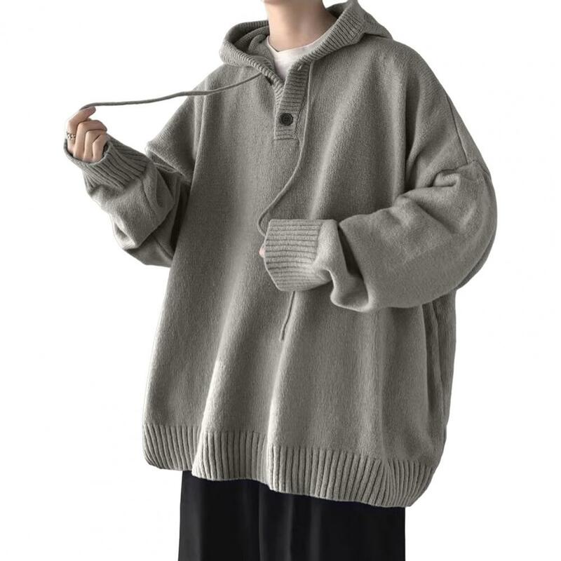 Мужской осенне-зимний свитер с капюшоном, мягкий высокоэластичный однотонный Свободный пуловер, свитер, верхняя одежда