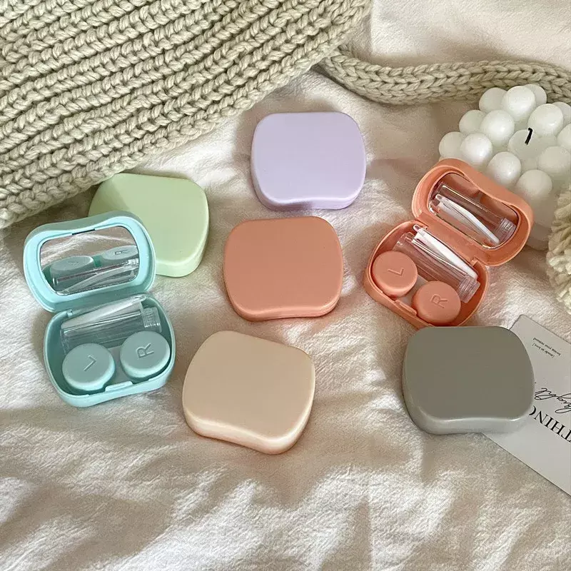 Mini Solid Color Contact Lens Case Contact Lens Container Girls Travel Holder Storage Eye Container with Mirror
