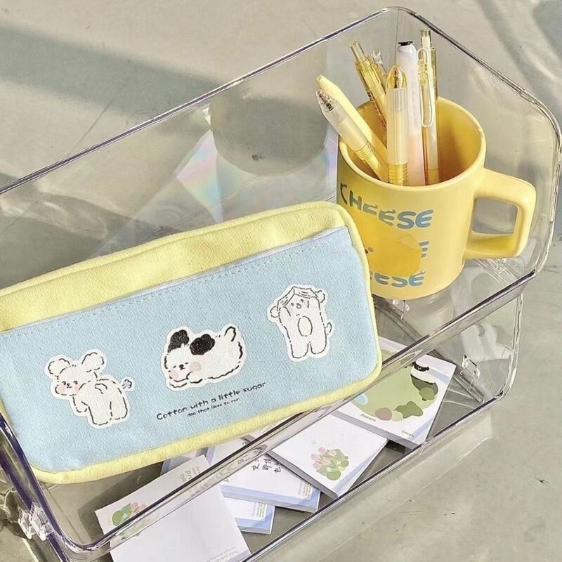 Cute Cartoon Puppy Print Pencil Bag Large Capacity Zipper Stationery Pouch Multi-function Storage Bag Student School Supplies