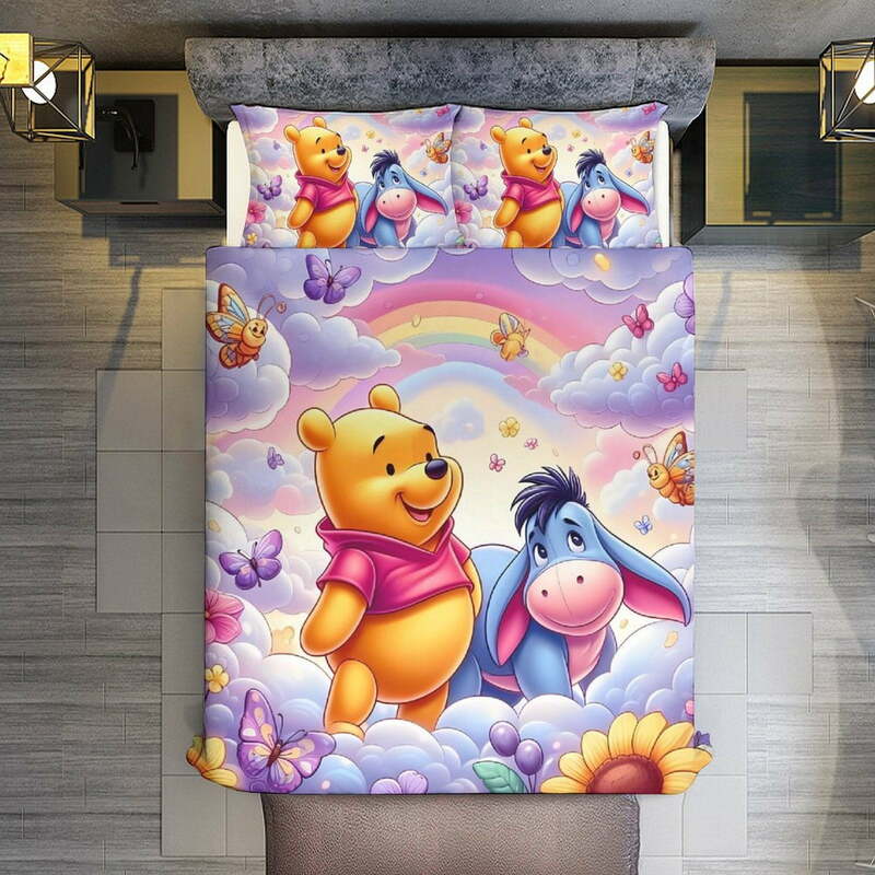 Winnie The Pooh Duvet Cover Microfiber Bedding Sets Comforter 1 Duvet Cover and Pillow Shams for Kids Boys Girls Bedroom Decor
