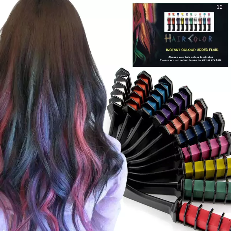Multi Color Hair Dye Comb Set para crianças, Kits de maquiagem, brinquedos descartáveis de tingimento de cabelo, Girl Paint, moda, 10pcs