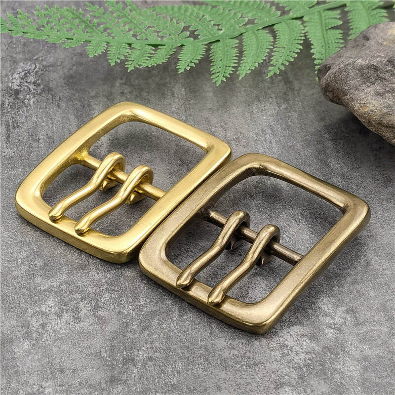 Belt Buckle 40mm Retro Brass Double Tongue Pin Belt Buckle For Men Belt DIY Accessories Leather Craft Man Belt Buckle BK0012
